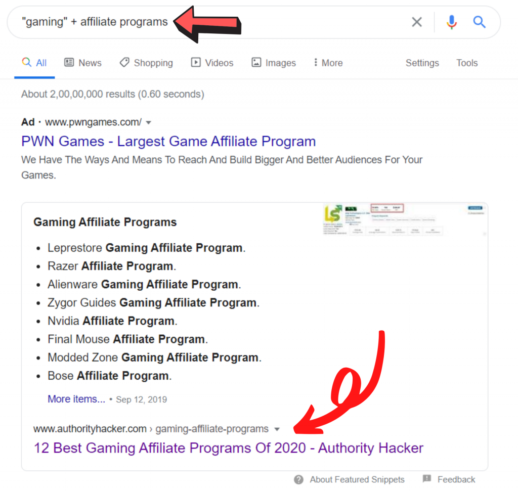 gaming affiliate programs list example