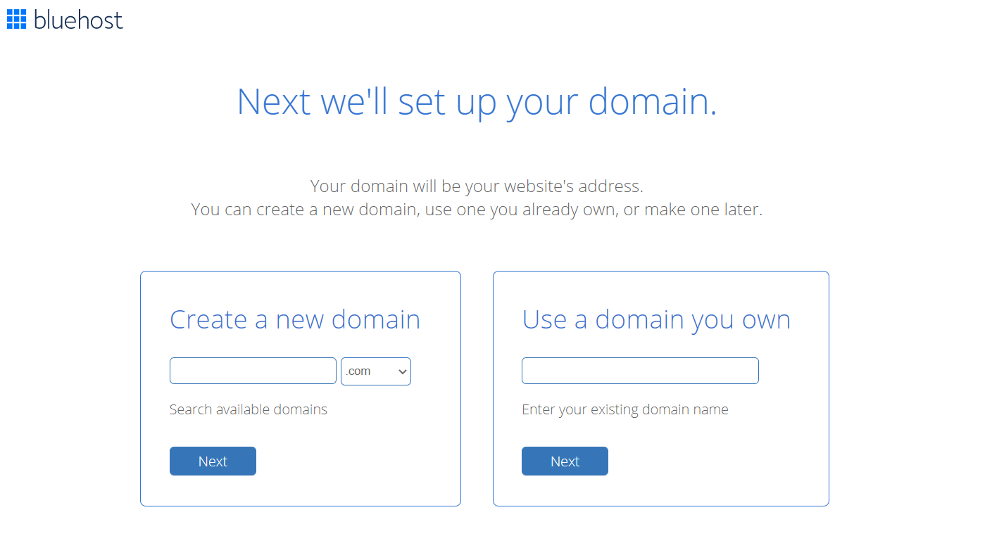 bluehost domain selection